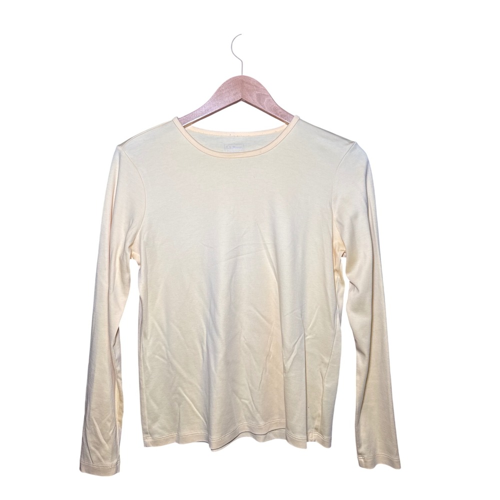 LL Bean Womens Small Regular Supima Cotton Long Sleeve Crew Neck Tee Pale Yellow